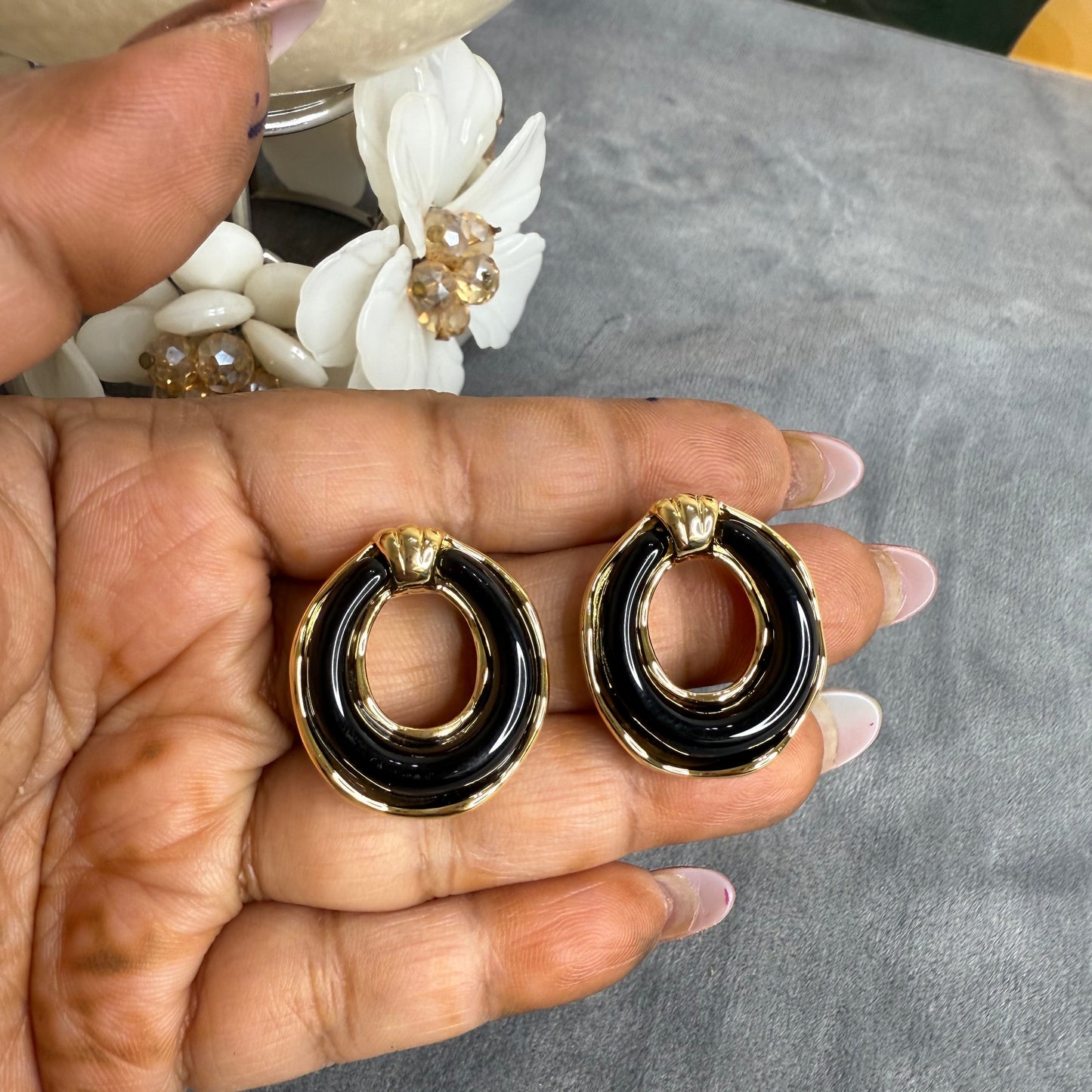 Midnight Luxe Black & Gold Hoop Statement Earrings