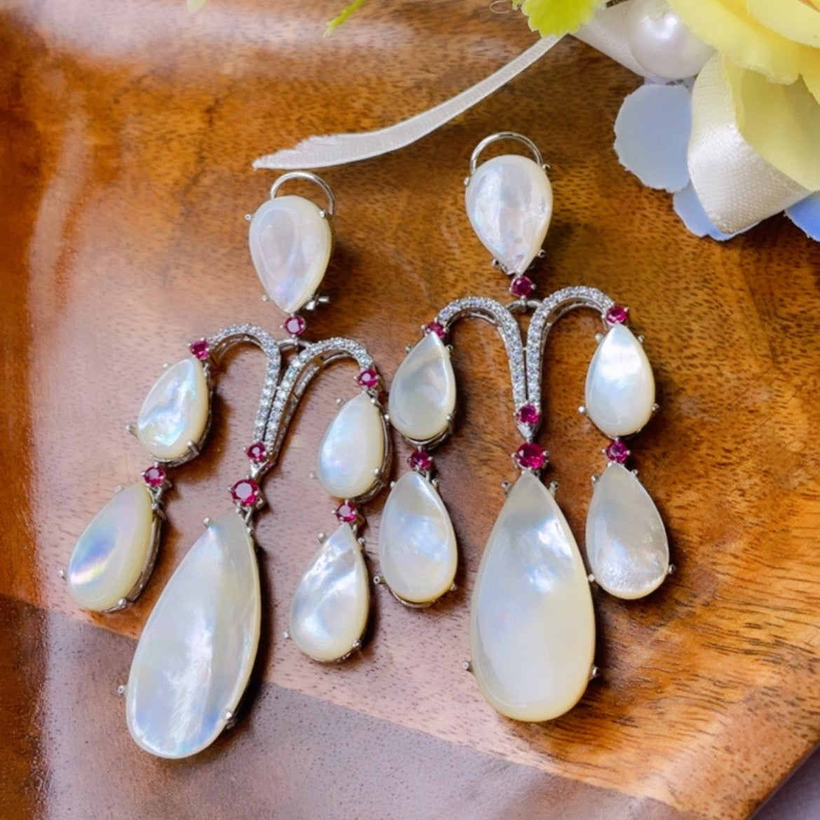 Exquisite Mother of Pearl Long Earrings