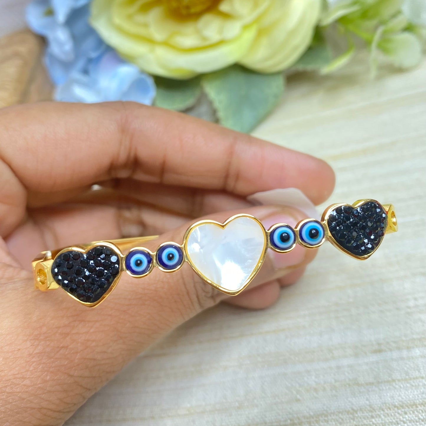 Hearts with evil eye bracelet