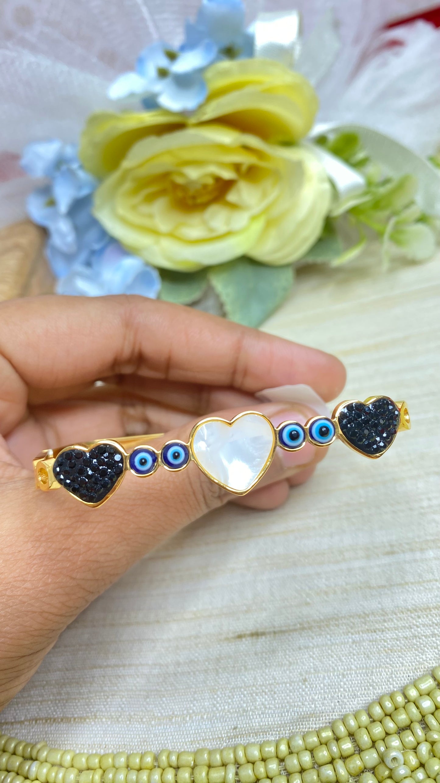Hearts with evil eye bracelet