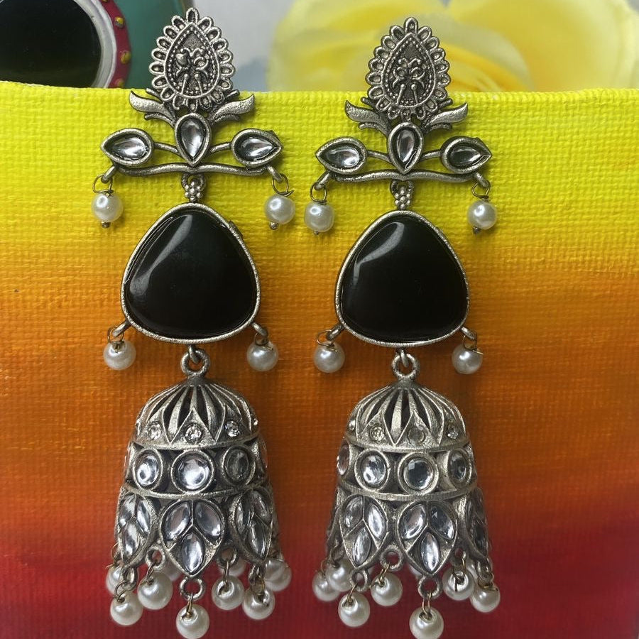 LONG OXIDISED PEARL JHUMKAS