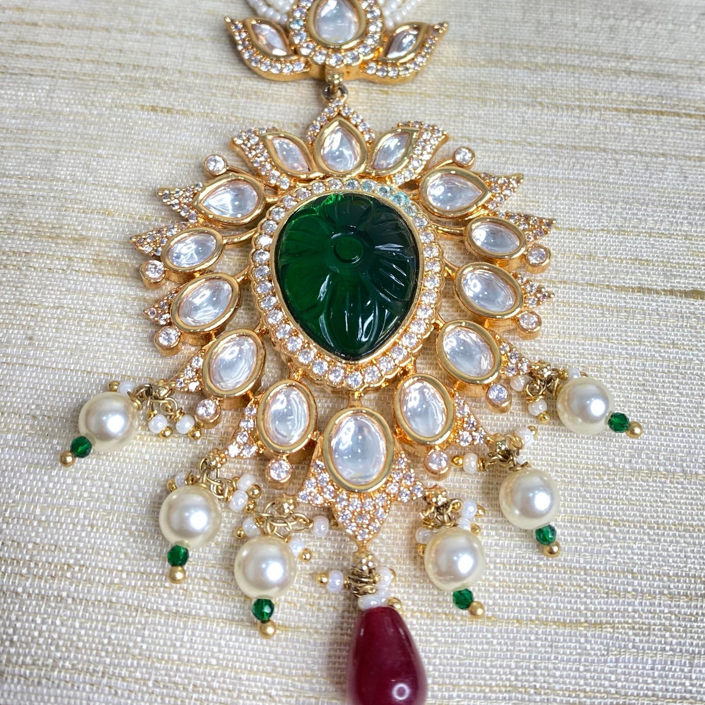 Long Pearl kundan necklace set