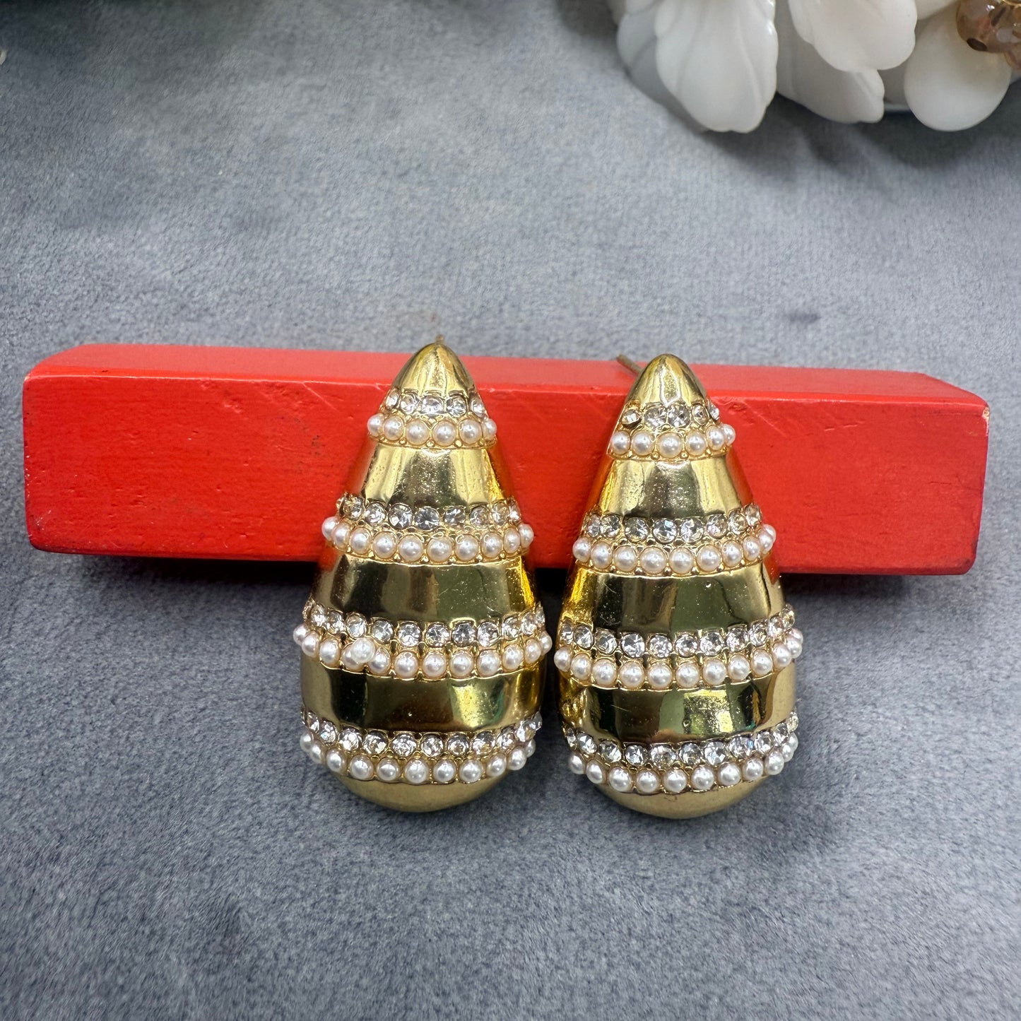 Golden Pearl Luxe Teardrop Statement Earrings