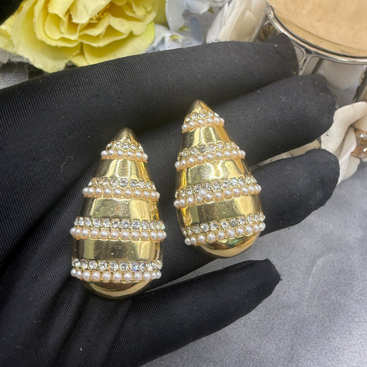 Golden Pearl Luxe Teardrop Statement Earrings