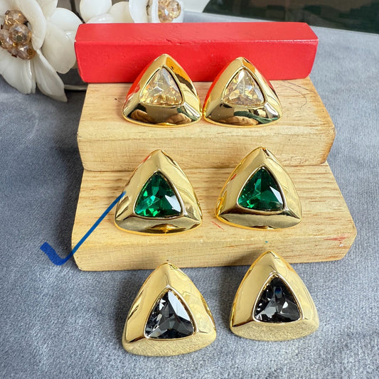 Aurora Gold Triangle Crystal Statement Stud Earrings