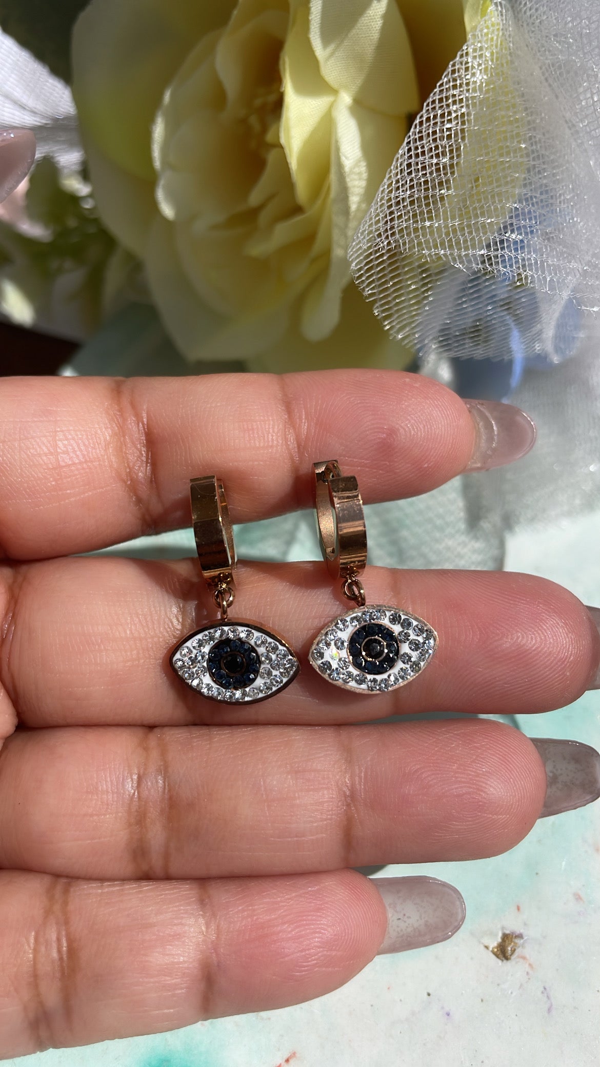 Evil eye anti tarnish earrings