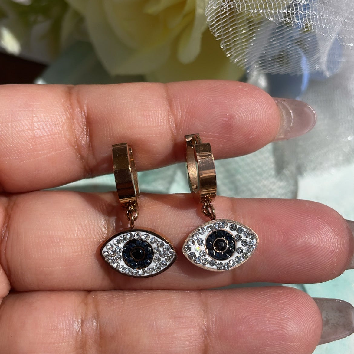 Evil eye anti tarnish earrings