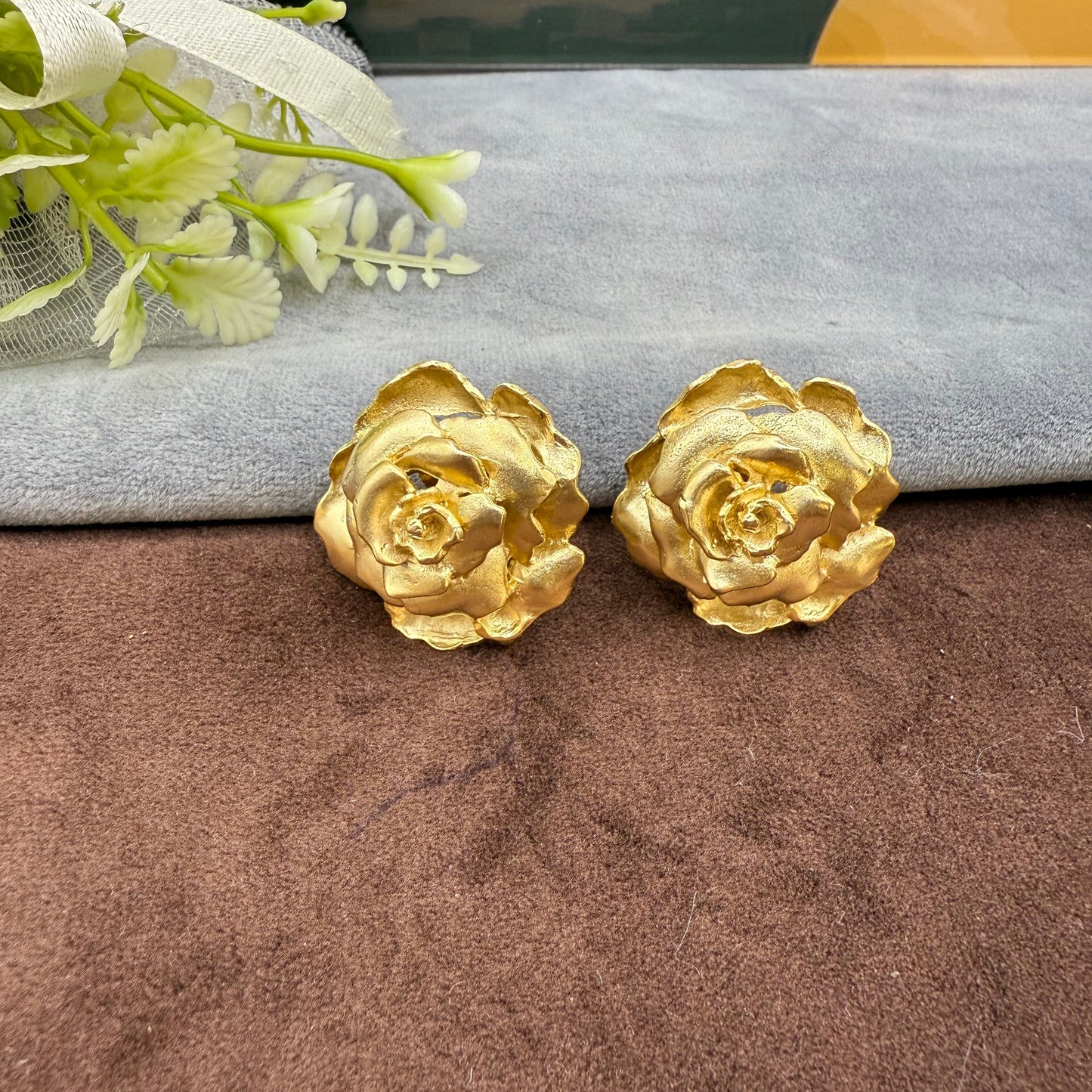 Golden bloom 3D Rose earrings- Western Chik Collection