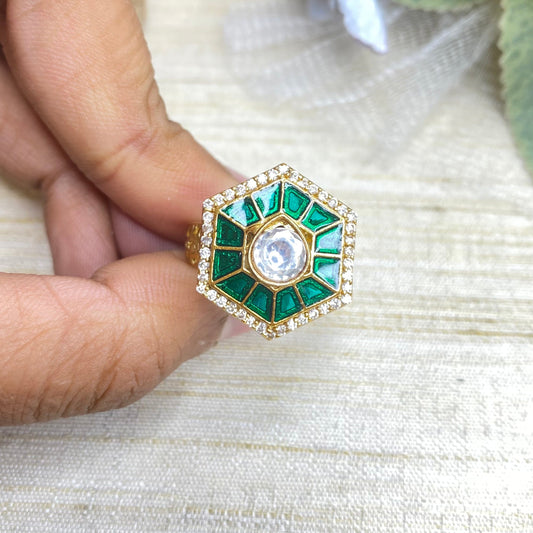 Hexagon Kundan ring