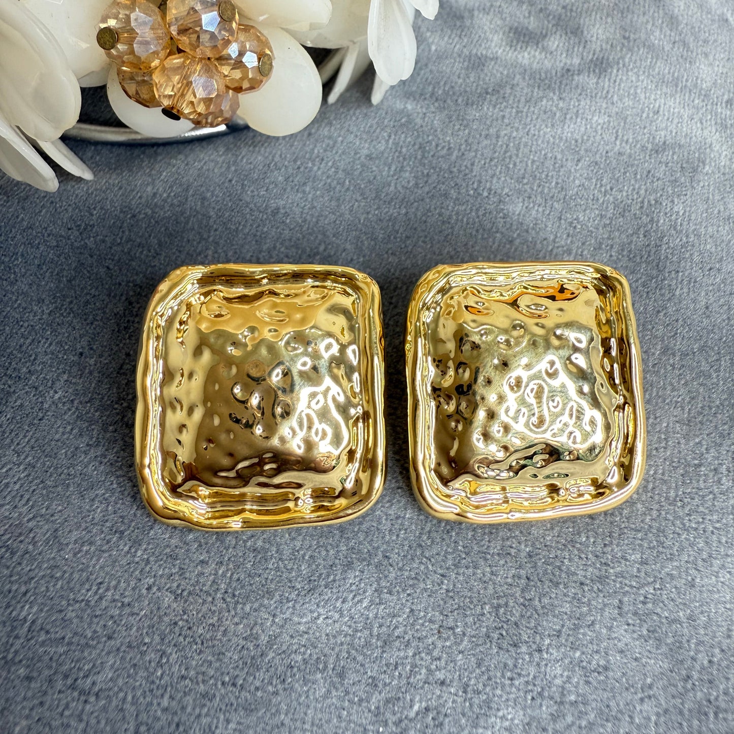 Golden Aura Textured Square Statement Earrings