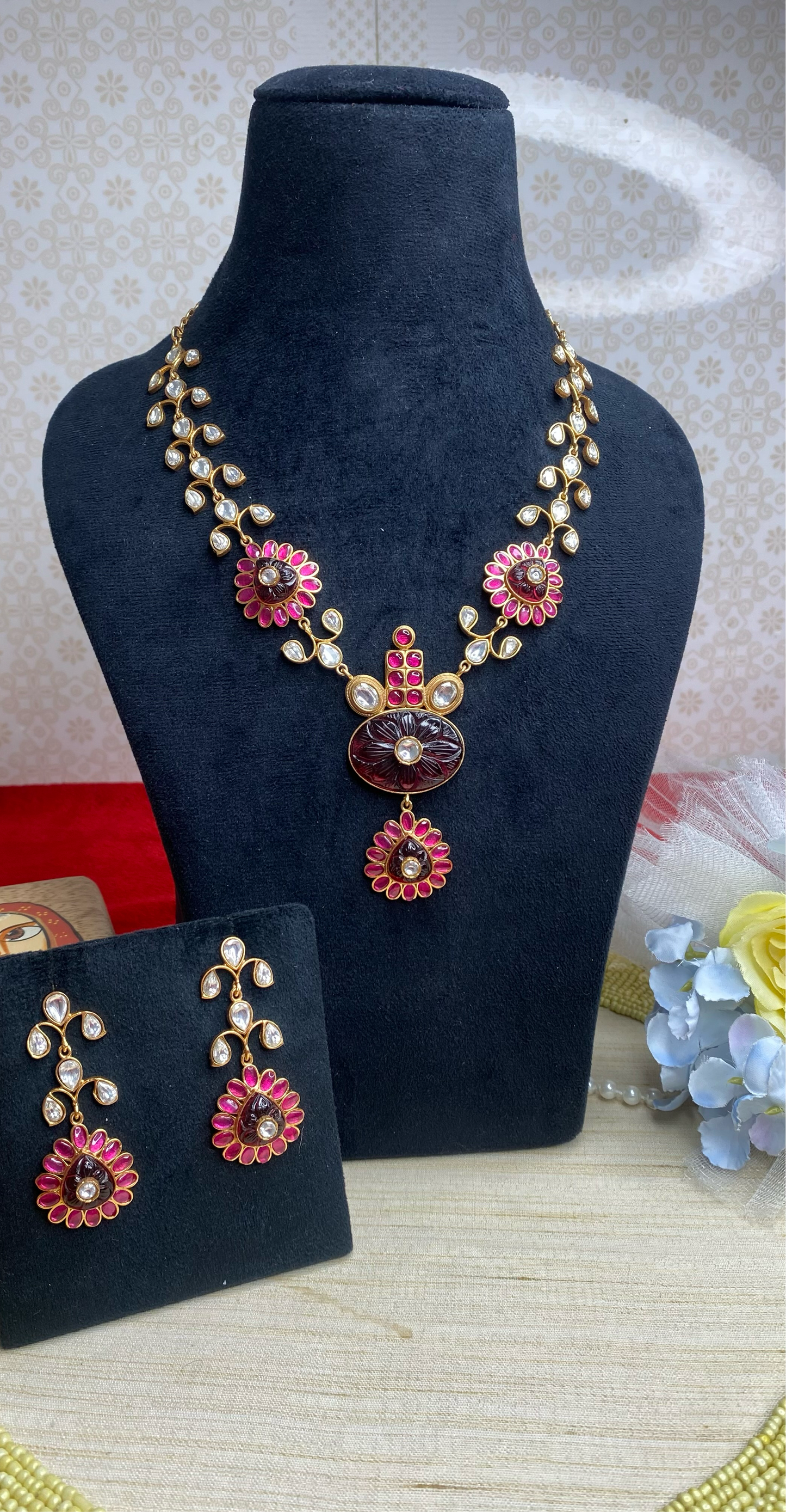 Kundan long necklace set