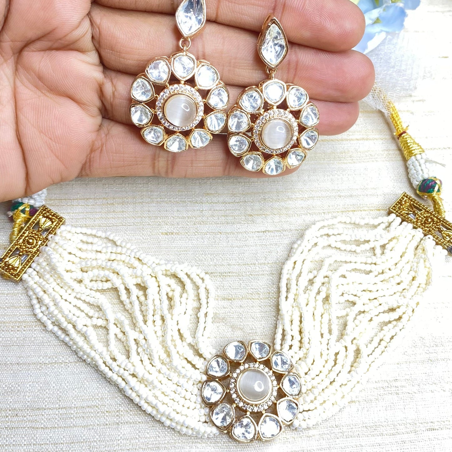 Pearl kundan choker set