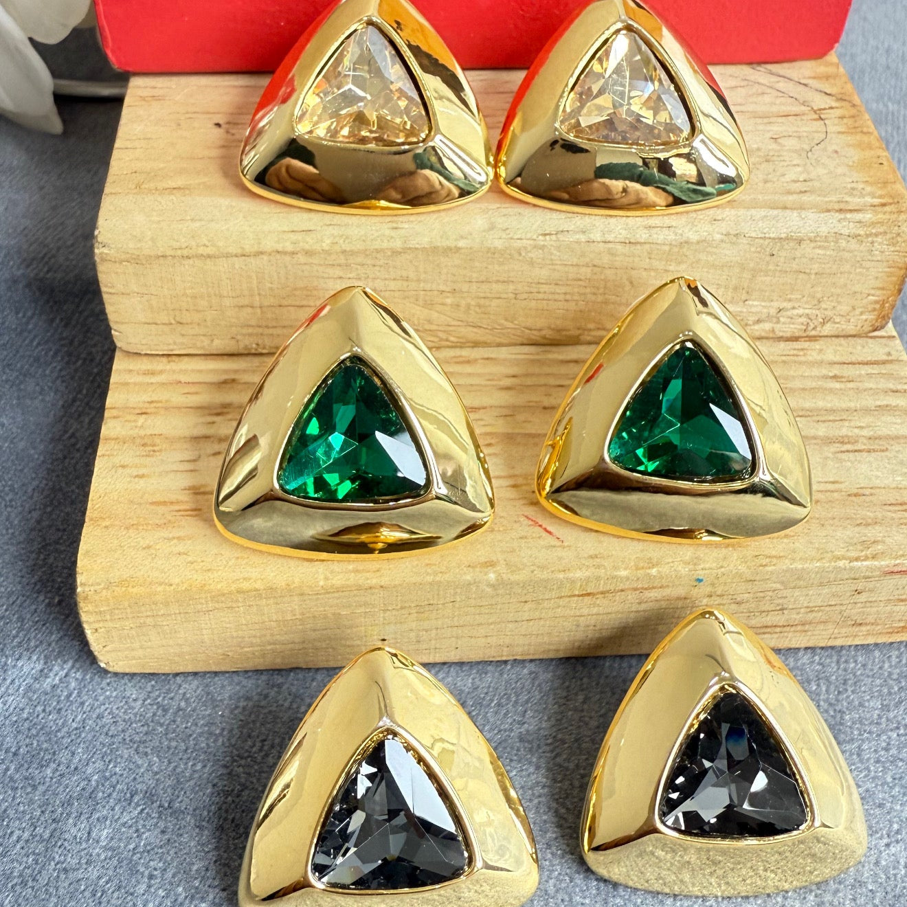 Aurora Gold Triangle Crystal Statement Stud Earrings