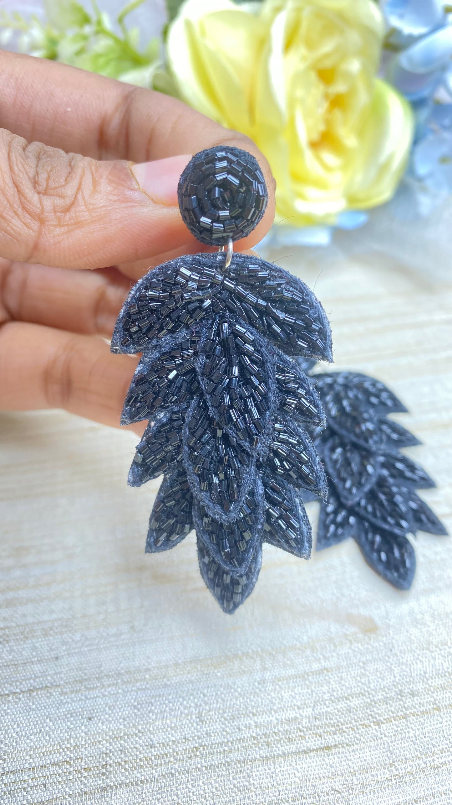 Black leaf earrings