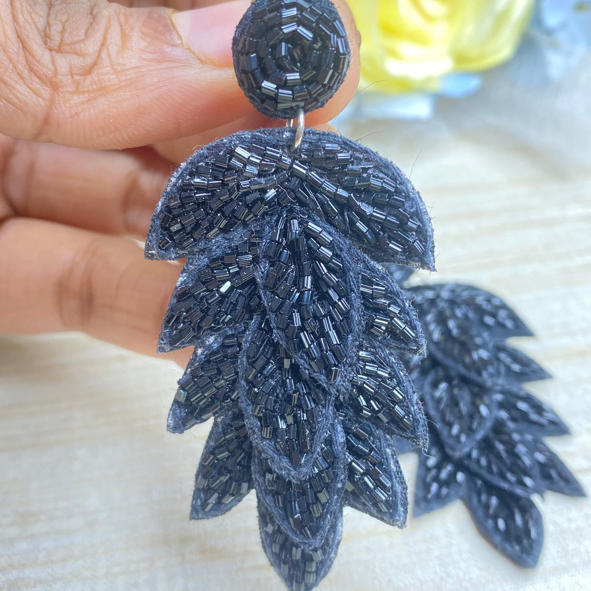 Black leaf earrings