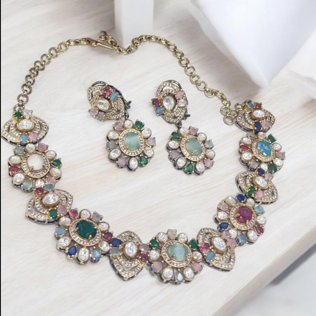Navratan Moissanite Necklace
