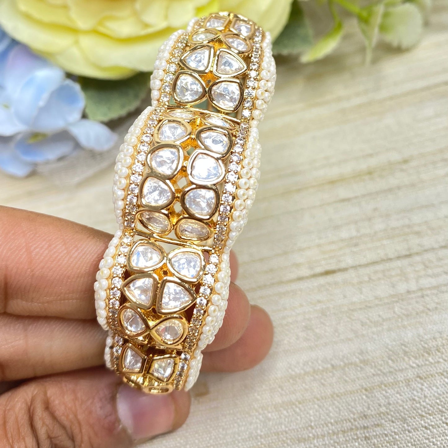 Pearl kundan bracelet
