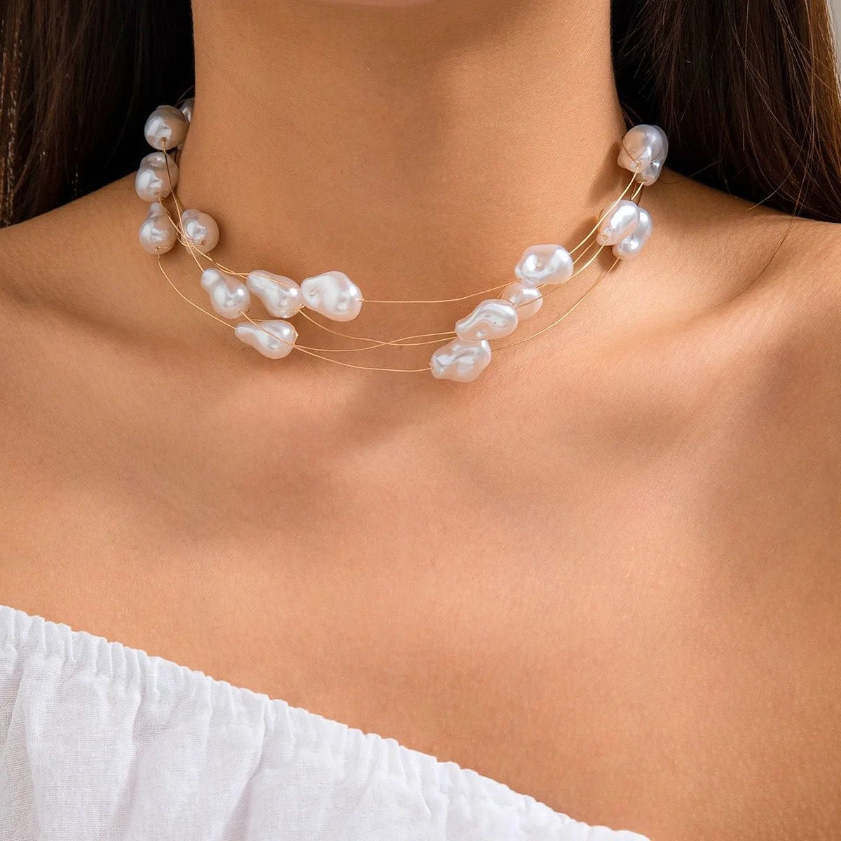 New Natural genuine baroque pearl store string chocker necklace