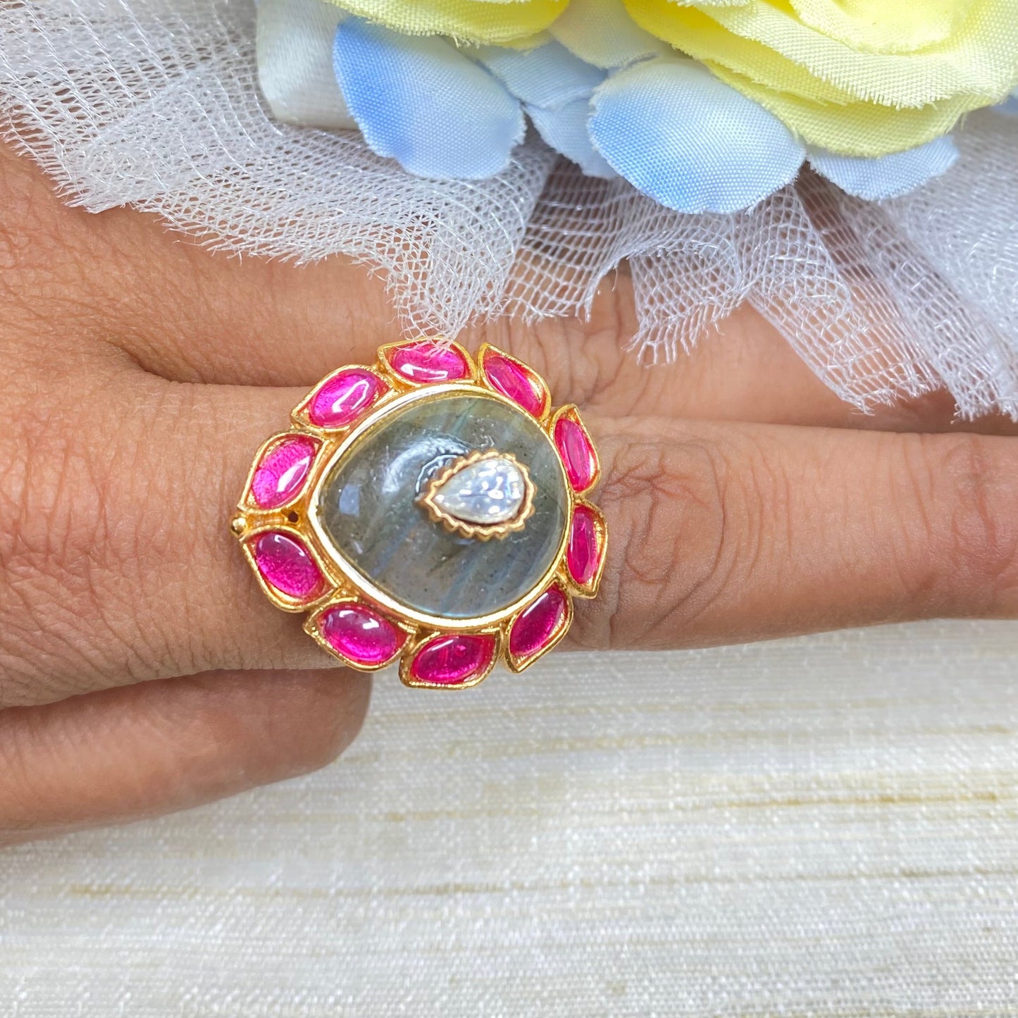 Amethyst kundan ring