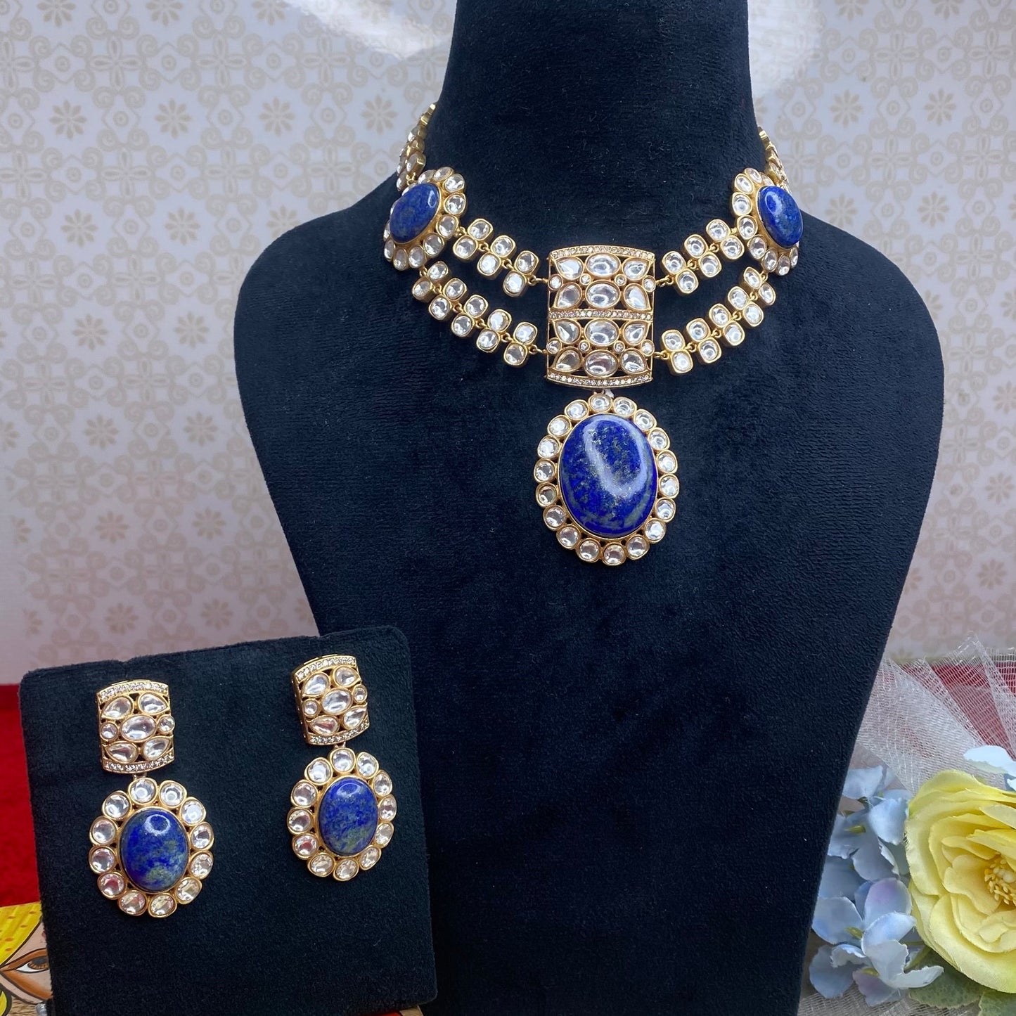 Beautiful kundan moissanite long necklace