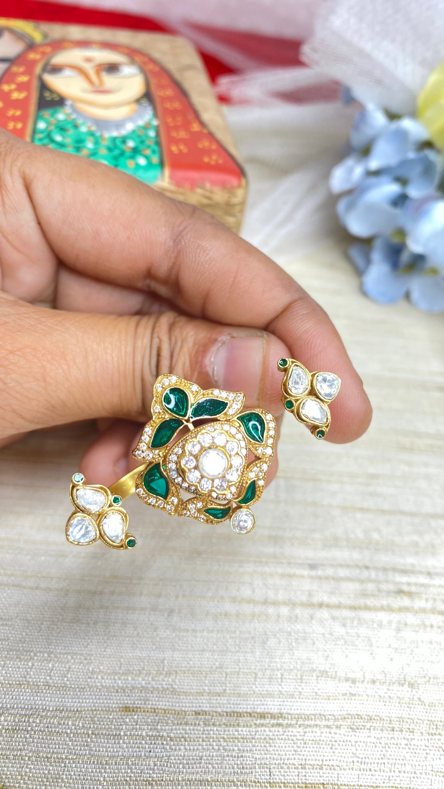 Bridal double finger kundan ring*