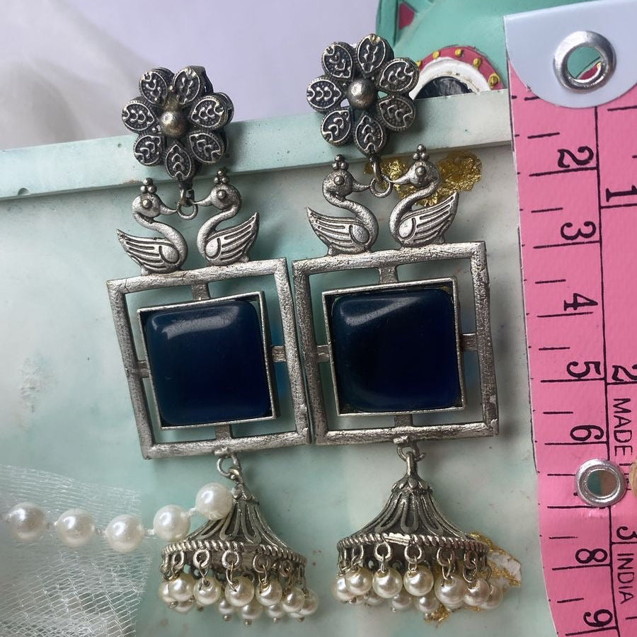 Peacock Pattern with stone jhumkas