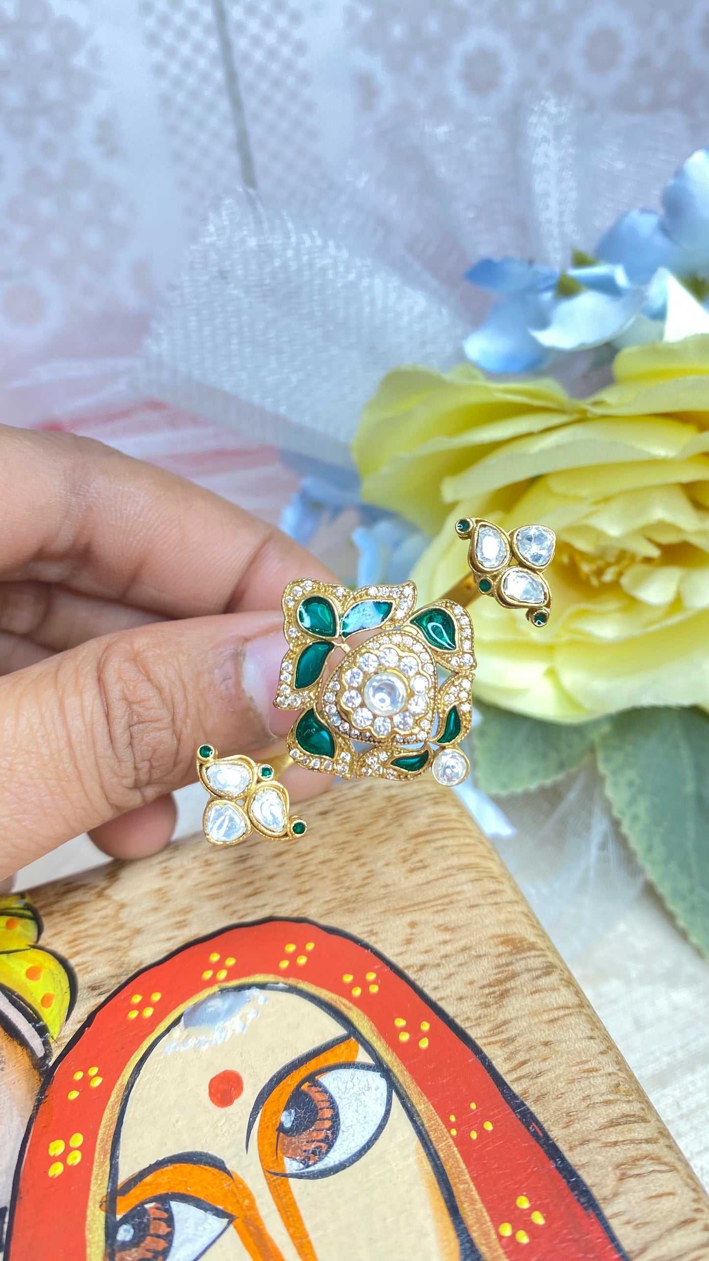 Bridal double finger kundan ring*