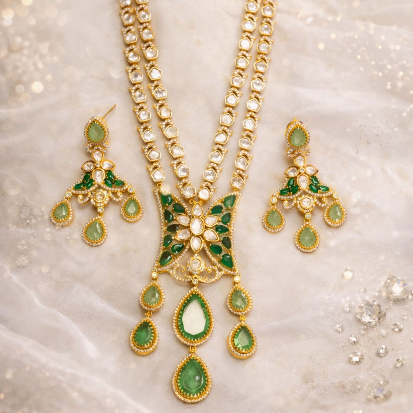 Emerald Polki Bridal Necklace Set