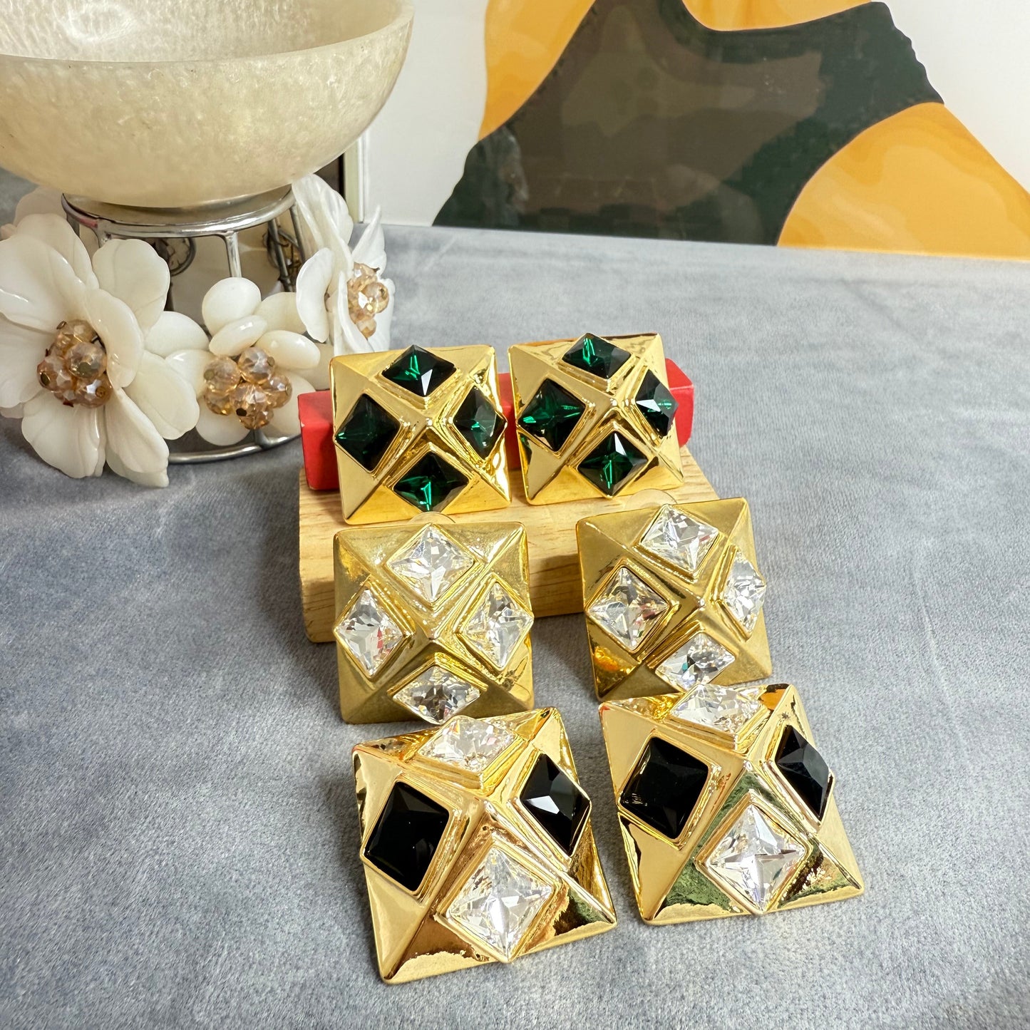 Royale Geometric Statement Earrings – Anti Tarnish Gold Party Studs