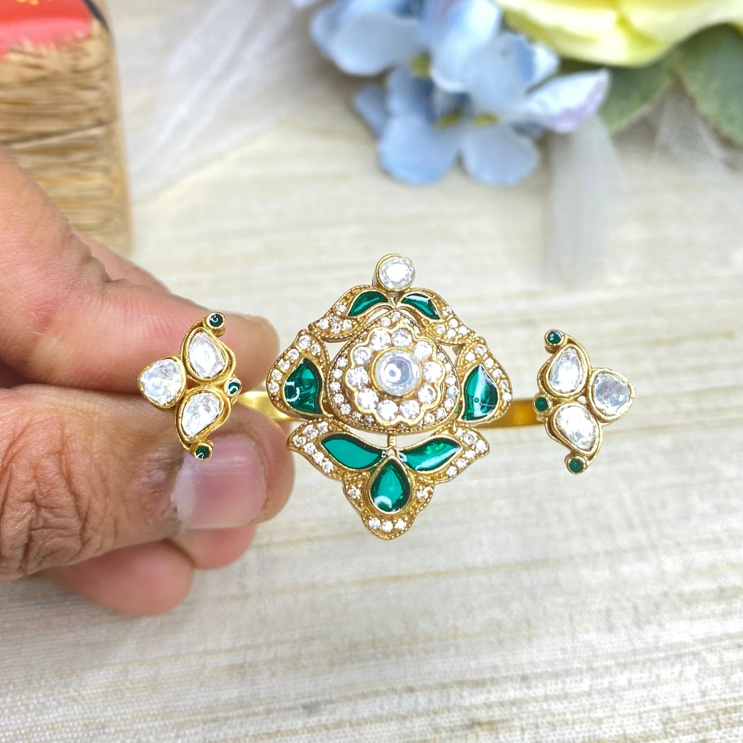 Bridal double finger kundan ring*