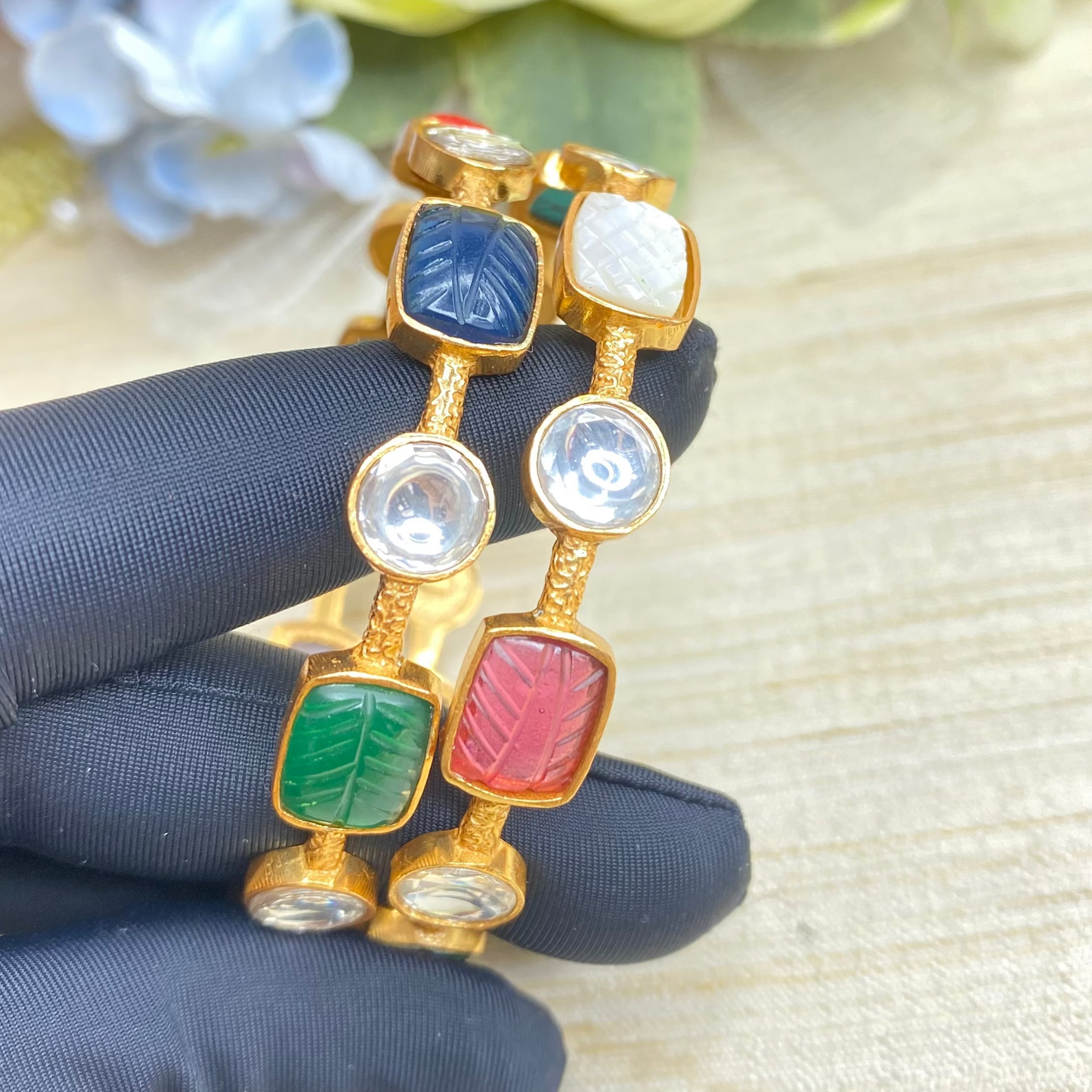 Multi colour kundan bangles