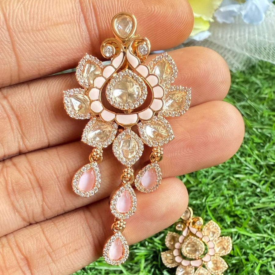Long pink kundan earrings⭐️