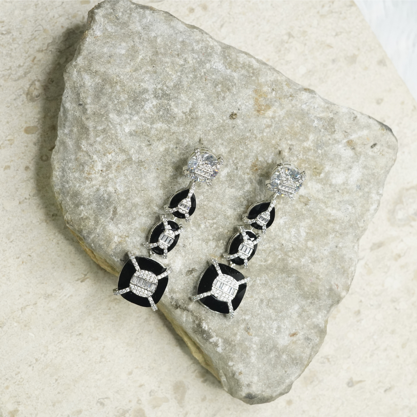 Midnight Crystal Geometric Drop Earrings