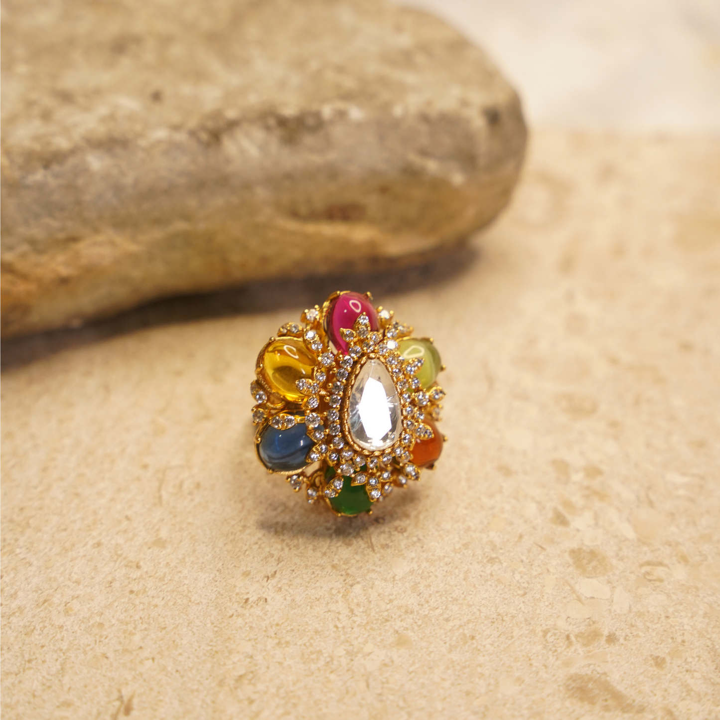 Navratna Bloom Crystal Statement Ring
