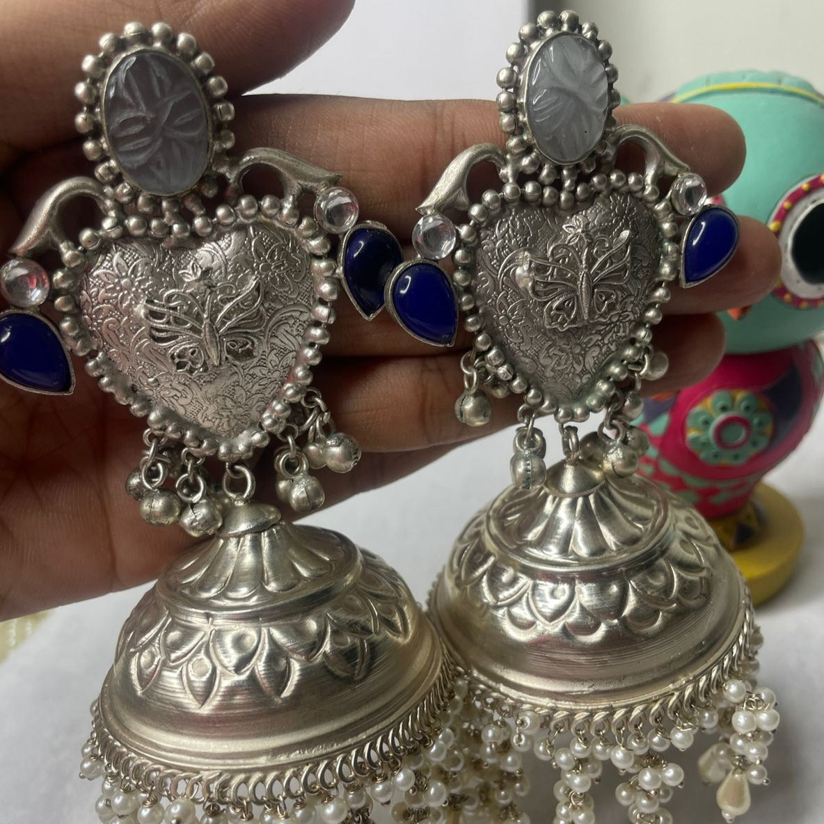 Silver Plated Love Jhumkas