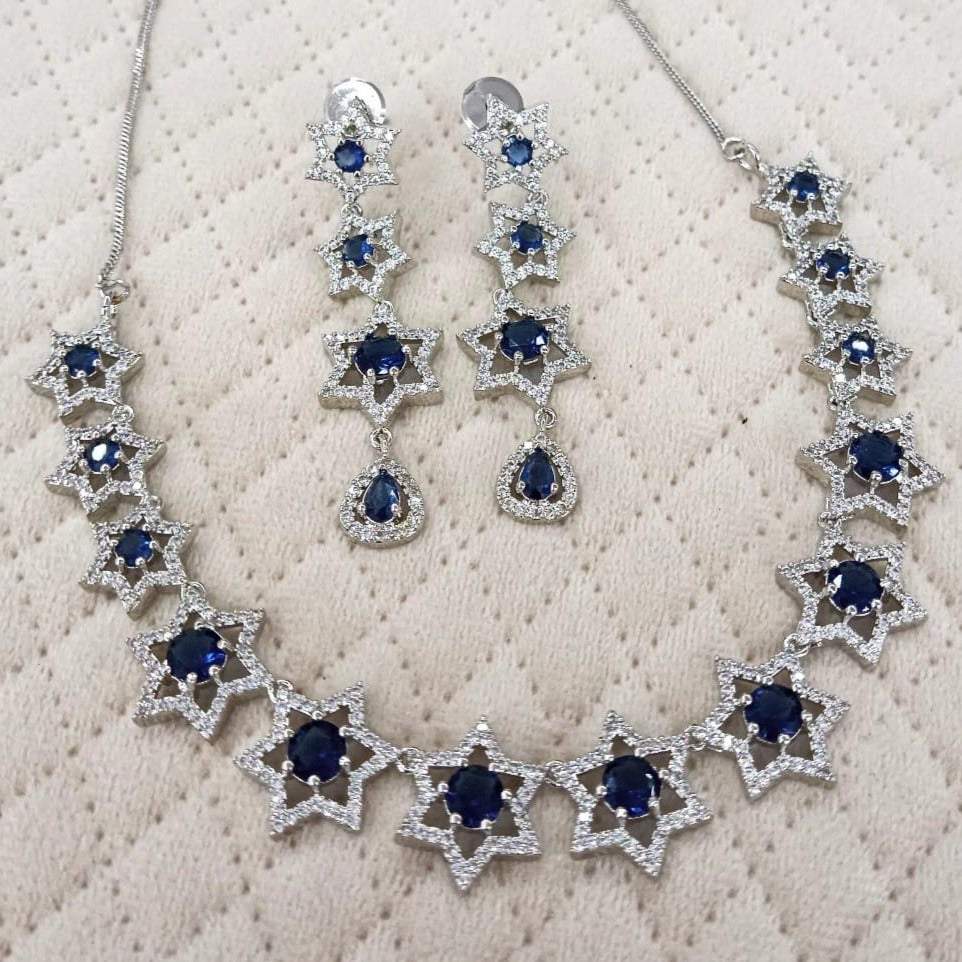 Sapphire and Diamond Star Necklace Set