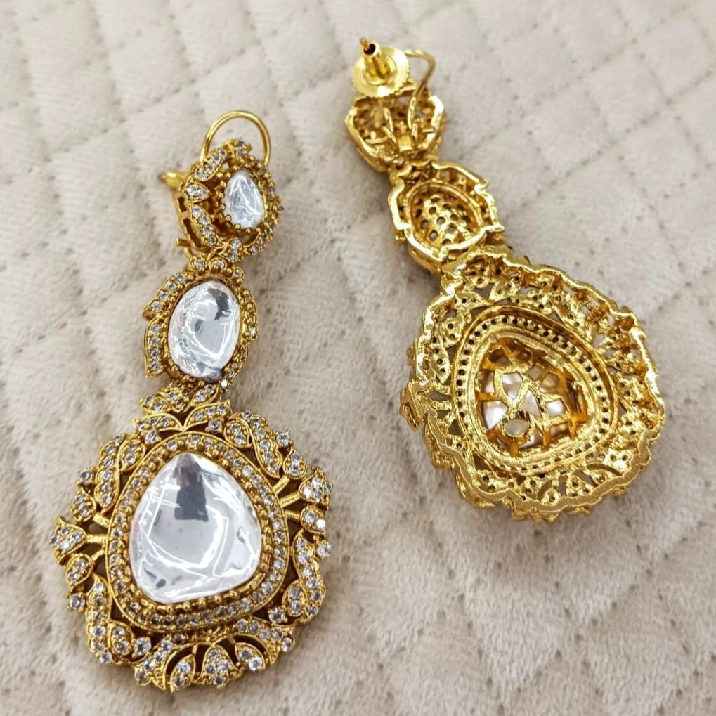 Golden Kundan long earrings