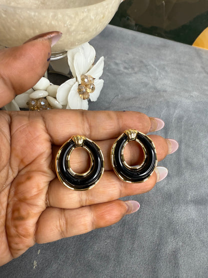 Midnight Luxe Black & Gold Hoop Statement Earrings