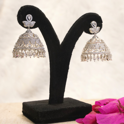 Noira Diamond Finish Crystal Jhumka Earrings
