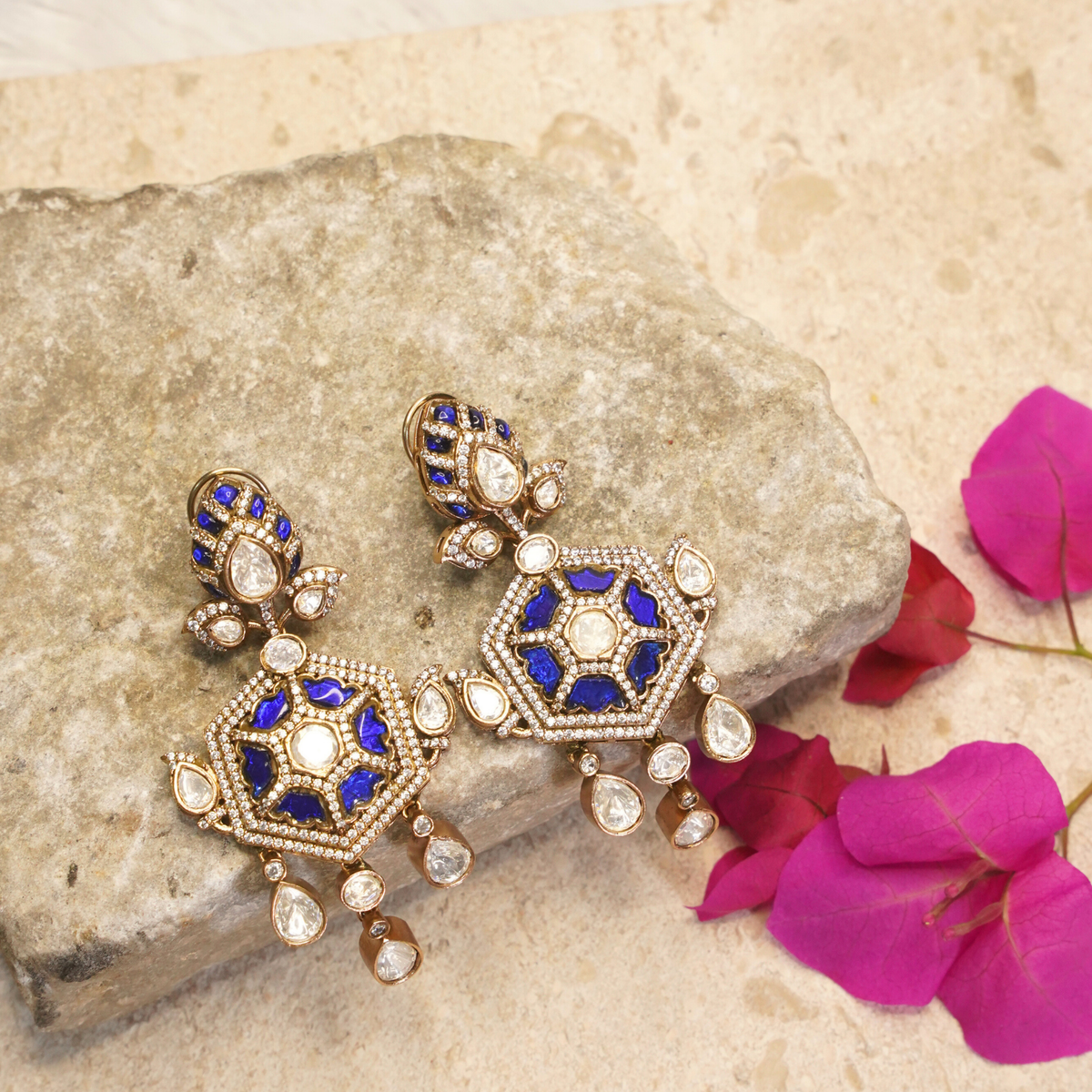 Zehra Royal Enamel Polki Drop Earrings