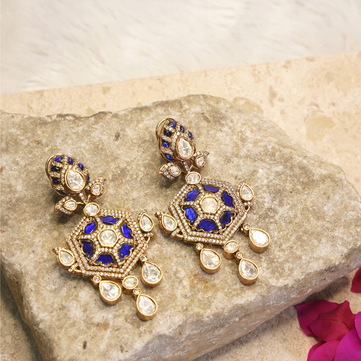 Zehra Royal Enamel Polki Drop Earrings