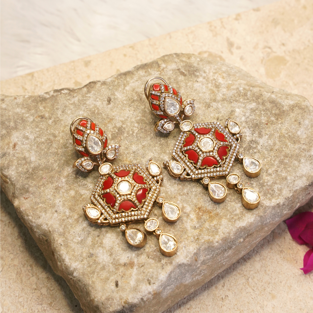 Zehra Royal Enamel Polki Drop Earrings