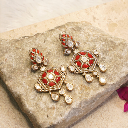 Zehra Royal Enamel Polki Drop Earrings