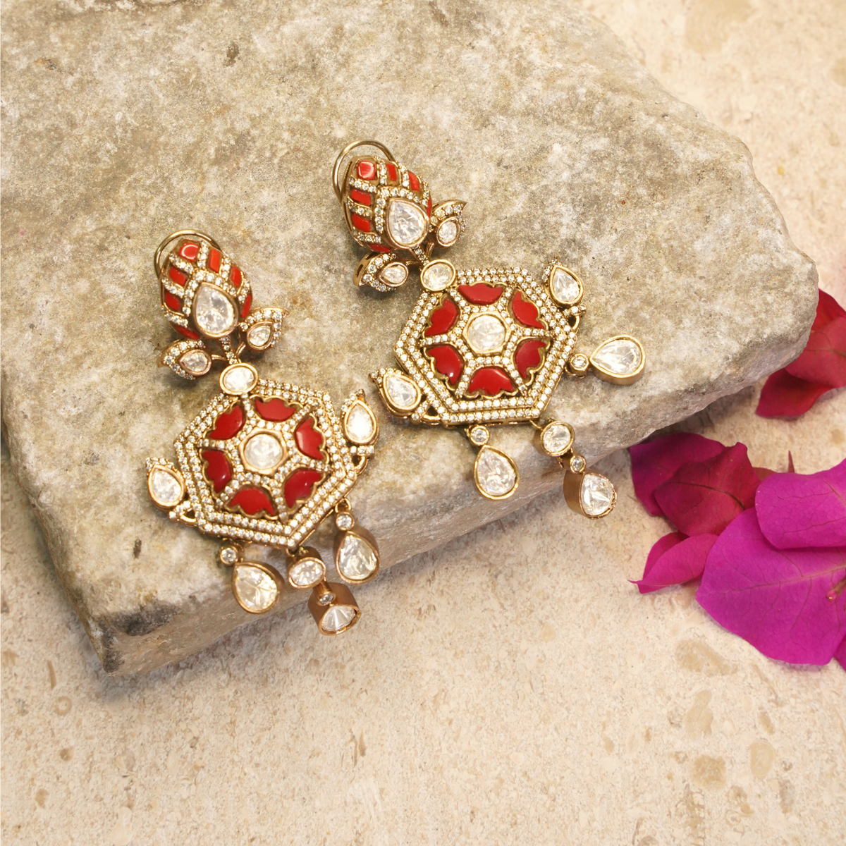 Zehra Royal Enamel Polki Drop Earrings