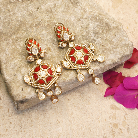 Zehra Royal Enamel Polki Drop Earrings