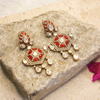 Zehra Royal Enamel Polki Drop Earrings