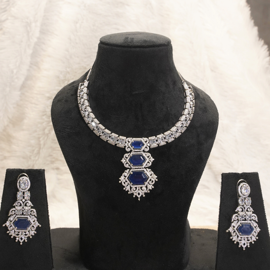 Zariya Sapphire Diamond Finish Necklace Set