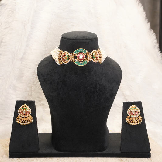 Aarini Pearl & Kundan Choker Necklace Set