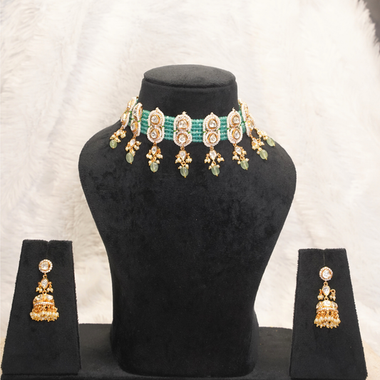 Meher Green Beaded Kundan Choker Set