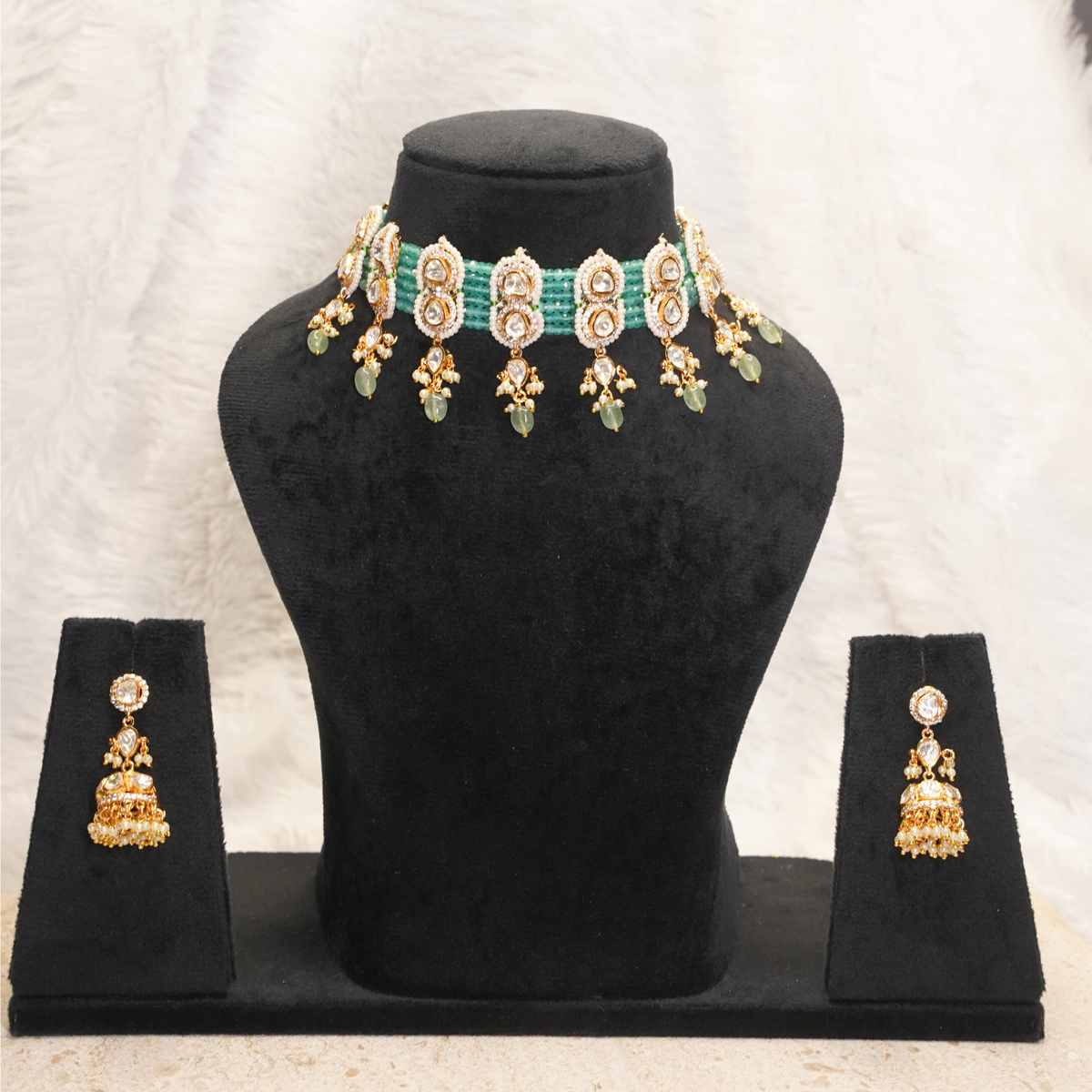 Meher Green Beaded Kundan Choker Set